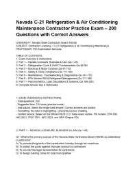 Nevada C-21 Refrigeration & Air Conditioning Maintenance Contractor Practice Exam – 200 Qu