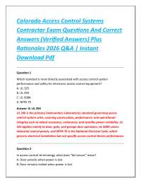 Colorado Access Control Systems Contractor Exam Questions And Correct Answers