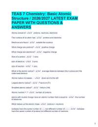 TEAS 7 Chemistry: Basic Atomic Structure / 2026/2027 LATEST EXAM PAPER WITH QUESTIONS &
