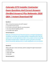 Colorado CCTV Installer Contractor Exam Questions And Correct Answers (Verified Answers)