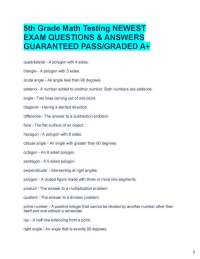 5th Grade Math Testing NEWEST EXAM QUESTIONS & ANSWERS GUARANTEED PASS/GRADED A+