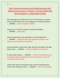 Fiber Testing and Maintenance EXAM Questions with 100% Correct Answers | Verified || ACTU