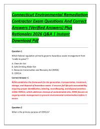 Connecticut Environmental Remediation Contractor Exam Questions And Correct Answers
