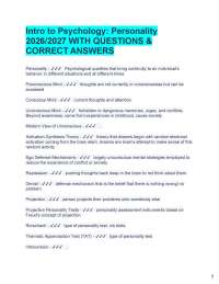 Intro to Psychology: Personality 2026/2027 WITH QUESTIONS & CORRECT ANSWERS