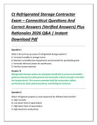 Ct Refrigerated Storage Contractor Exam – Connecticut Questions And Correct Answers