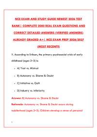 NCE EXAM AND STUDY GUIDE NEWEST 2026 TEST BANK | COMPLETE PRACTICE QUESTIONS & VERIFIED AN