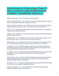 Introduction to Psychology (Exam 1) WITH LATEST EXAM QUESTIONS & CORRECT ANSWERS/ RATE