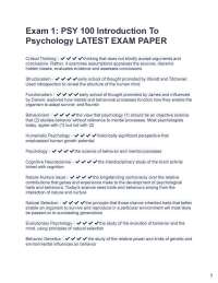 Exam 1: PSY 100 Introduction To Psychology LATEST EXAM PAPER