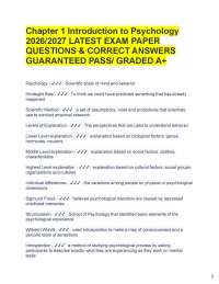 Chapter 1 Introduction to Psychology 2026/2027 LATEST EXAM PAPER QUESTIONS & CORRECT ANSWE