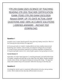STR 293 EXAM 2025 (SCIENCE OF TEACHING READING STR 293) TEACHER CERTIFICATION EXAM