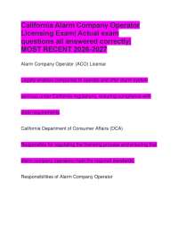 California Alarm Company Operator Licensing Exam| Actual exam questions all answered corre