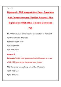 DIPLOMA IN ECG INTERPRETATION EXAM QUESTIONS AND CORRECT ANSWERS | LATEST PRACTICE TEST