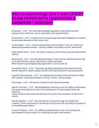 Intro to psychology Unit 1 test LATEST EXAM PAPER WITH QUESTIONS & ANSWERS / 2026/2027