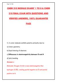 CHEM 210 MODULE EXAMS PDF | COMPLETE PORTAGE LEARNING STUDY GUIDE & VERIFIED ANSWERS