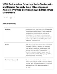 WGU Business Law for Accountants: Trademarks and Related Property Exam | Questions and Ans