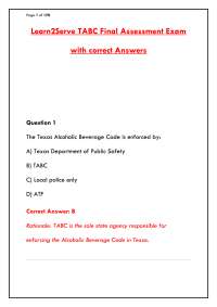 LEARN2SERVE TABC FINAL ASSESSMENT EXAM WITH CORRECT ANSWERS | COMPLETE STUDY GUIDE