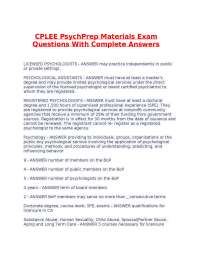 CPLEE PsychPrep Materials Exam Questions With Complete Answers.