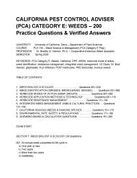 CALIFORNIA PEST CONTROL ADVISER (PCA) CATEGORY E_ WEEDS – 200 Practice Questions & Verifie