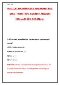 CPT MAINTENANCE AWARENESS PRE-TEST 2025-2026 | QUESTIONS & CORRECT ANSWERS
