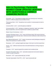 Intro to Psychology: Personality NEWEST EXAM UPDATED 2026/2027 WITH QUESTIONS & CORRECT A