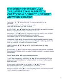Introductory Psychology CLEP THE LATEST EXAM PAPER WITH QUESTIONS & CORRECTLY VERIFIED AN