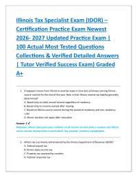 llinois Tax Specialist Exam (IDOR) – Certification Practice Exam Newest 2026- 2027 Updat
