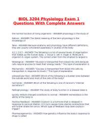 BIOL 3204 Physiology Exam 1 Questions With Complete Answers.