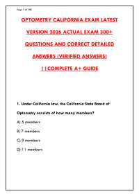 OPTOMETRY CALIFORNIA EXAM LATEST VERSION 2026 | COMPLETE STUDY GUIDE & VERIFIED ANSWERS PD