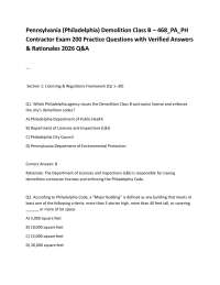Pennsylvania (Philadelphia) Demolition Class B – 468_PA_PH Contractor Exam 200 Practice Q