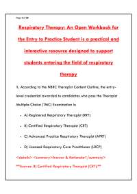 RESPIRATORY THERAPY EXAM STUDY GUIDE | COMPLETE PRACTICE QUESTIONS & VERIFIED ANSWERS PDF