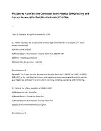 MI Security Alarm System Contractor Exam Practice 200 Questions and Correct Answers (Veri