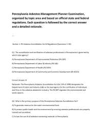 Pennsylvania Asbestos Management Planner Examination, organized by topic area and based o
