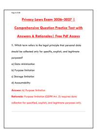PRIVACY LAWS EXAM 2026 | COMPLETE STUDY GUIDE & PRACTICE QUESTIONS WITH VERIFIED ANSWERS P