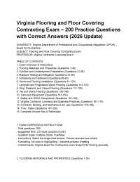 Virginia Flooring and Floor Covering Contracting Exam – 200 Practice Questions with Correc