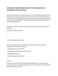 Michigan Unlimited Refrigeration & Air Conditioning Service (Classification H) Practice E