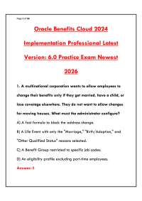 ORACLE BENEFITS CLOUD 2024 IMPLEMENTATION PROFESSIONAL LATEST VERSION | COMPLETE EXAM STUD