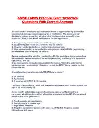 ASWB LMSW Practice Exam 1-25-2024 Questions With Correct Answers.
