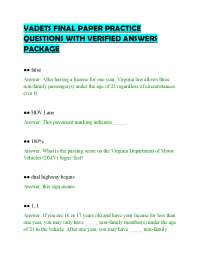 VADETS FINAL PAPER PRACTICE QUESTIONS WITH VERIFIED ANSWERS PACKAGE