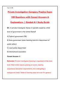 PRIVATE INVESTIGATION COMPANY PRACTICE EXAM: 100 QUESTIONS WITH CORRECT ANSWERS | COMPLETE