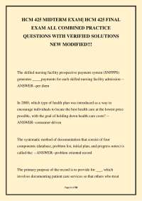 HCM 425 Midterm & Final Exam 2026-2027: Complete Study Guide with 300+ Q&A Verified Soluti