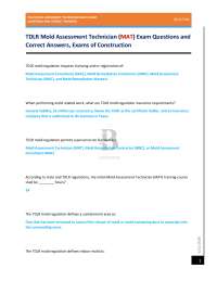 TDLR Mold Assessment Technician (MAT) Exam Questions and Correct Answers, Exams of Constru