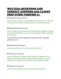 WGU ELO1 QUESTIONS AND CORRECT ANSWERS 2026 LATEST PREP GUIDE VERIFIED A+
