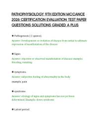 PATHOPHYSIOLOGY 9TH EDITION MCCANCE 2026 CERTIFICATION EVALUATION TEST PAPER QUESTIONS SOL
