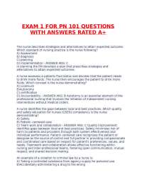 EXAM 1 FOR PN 101 QUESTIONS WITH ANSWERS RATED A+.