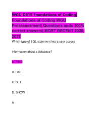 WGU D615 Foundations of Coding| Foundations of Coding WGU Preassessment| Q & A