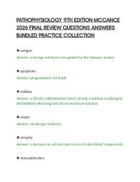 PATHOPHYSIOLOGY 9TH EDITION MCCANCE 2026 FINAL REVIEW QUESTIONS ANSWERS BUNDLED PRACTICE C
