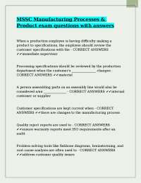 MSSC Manufacturing Processes & Product exam questions with answers