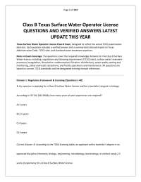 Class B Texas Surface Water Operator License QUESTIONS AND VERIFIED ANSWERS LATEST UPDATE