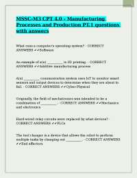 MSSC-M3 CPT 4.0 - Manufacturing Processes and Production PT.1 questions with answers.