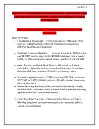 CMP CERTIFIED MEDICAID PLANNER FINAL EXAM QUESTIONS